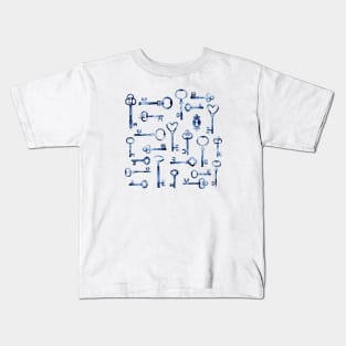 Antique Blue Watercolor Keys Kids T-Shirt